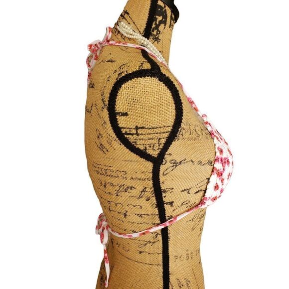 Girls Bikini Top Pink Floral Triangle Strappy Padded Swim Top Large - Picture 3 of 7